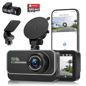 GMAIPOP Dash Cam Front and Rear,4K+1080P WiFi Dual Dash Camera for Cars with App, 3″ IPS Dashboard Camera Recorder,Night Vision,24H/7 Parking Mode, Loop Recording,170° Wide Angle,Free 64GB SD Card