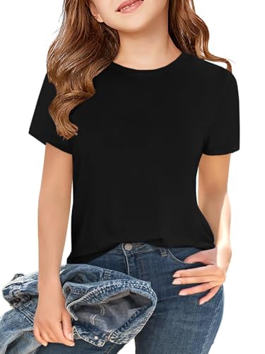 Image of ZDC Girls' Short Sleeve Shirts Kids Crewneck T-Shirts Summer Tops Basic Tees 5-14 Years