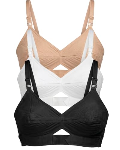 Image of Brida Kavya Xtra Soft Cotton Round Stitch Bra for Women | Full Coverage | Non-Padded | Wireless | Double Layer Support | Heavy Bust | Combo Pack | Colours May Vary