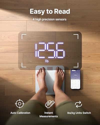 FITINDEX Bluetooth Body Fat Scale, Smart Wireless Digital Bathroom Weight Scale Body Composition Monitor Health Analyzer with Smartphone APP for Body Weight, Fat, Water, BMI, BMR, Muscle Mass