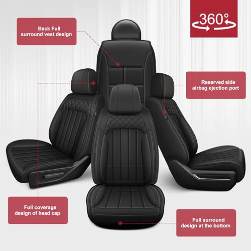 Image of AOMSAZTO for 2026 Dodge Ram 1500 Seat Covers 2500 3500 2002-2026 Full Set | Truck Seat Covers Waterproof Leather Quad Crew Cab Big Horn Laramie Tradesman Limited Curved Bench(5 Seat,Black)