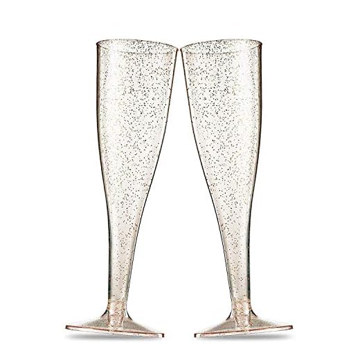 Gshy - Copas de champán Desechables de plástico Dorado con Purpurina, Reutilizables, Vasos de champán, para Fiestas, Bodas, Navidad, Fiestas de Fin de año, 5 Unidades