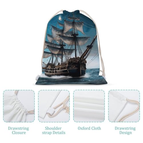 Pirate Ship Drawstring Backpack - Canvas Sports Gym Sackpack, Lightweight String Bag for Beach & Travel4