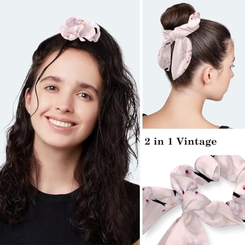 Image of Red Blooming Rose Flowers Black Working Cap with Scrunchy and Ribbon Tie for Women, Long Hair