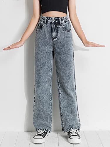 Floerns Girls High Waisted Straight Leg Jeans Denim Long Pants with Pocket3