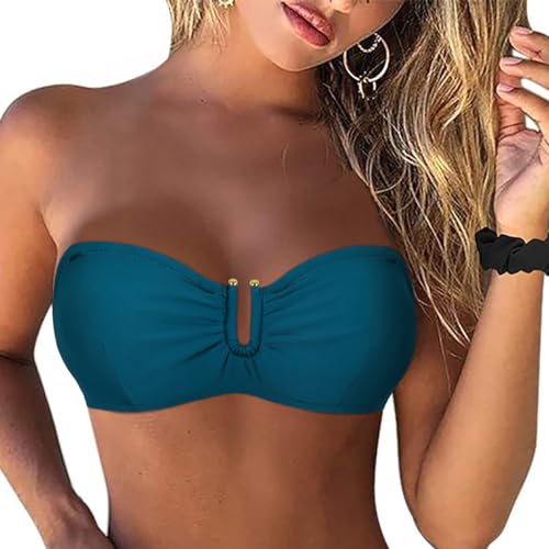 Firpearl Strapless Bikini Top for Women Push Up Underwire Swimsuit Top Bandeau Bathing Suit Tops Blue Coral US14