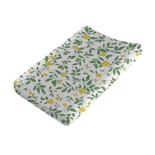 Floral Leaves Baby Changing Pad Covers,Unisex Fitted Changing Pad Cover for Baby Girls Boys,Comfortable Breathable Changing Table Covers,Polyester Easy Care Baby Changing Table Sheets for Girls