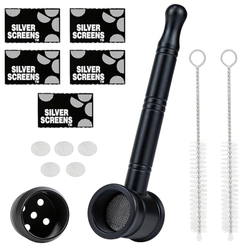 Pipe Métal 1 Pièce, Petite Pipes Portable en Alliage, Démontable avec Embout Marteau, Set Pipe de Poche, Filtres Inox 25 Pcs, 2 Brosses Nettoyage