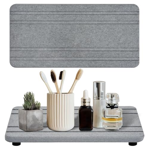2PCS Water Absorbing Stone Tray, Diatomite Stone Sink Tray, Instant Dry Kitchen Sink Organizer, Countertop Fast Drying Counter Tray for Kitchen Sink, Toothbrush Holders