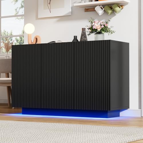 Merax Sideboard mit LED-Beleuchtung, Küchenschrank mit 3 Türen, Modern Kommode Anrichte Schrank Beistellschrank Mehrzweckschrank Standschrank Flurschrank, für Esszimmer, Wohnzimmer, Schwarz, 120cm Merax Sideboard mit LED-Beleuchtung, Küchenschrank mit 3 Türen, Modern Kommode Anrichte Schrank Beistellschrank Mehrzweckschrank Standschrank Flurschrank, für Esszimmer, Wohnzimmer, Schwarz, 120cm
