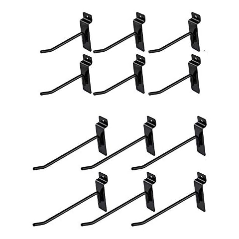 Dazzling Displays Slatwall Accessories: Box of 12 Black Metal Slatwall Hooks, Six 4 Inch and Six 6 Inch, Essential Slat Wall Accessory Cover