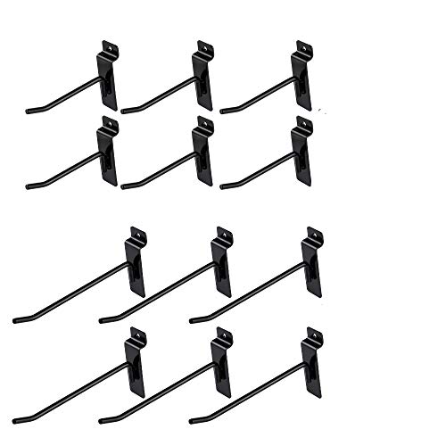 Dazzling Displays Slatwall Accessories: Box of 12 Black Metal Slatwall Hooks, Six 4 Inch and Six 6 Inch, Essential Slat Wall Accessory