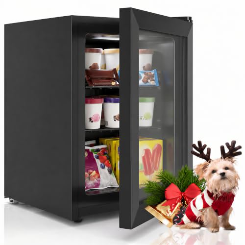 Image of TABU 3.0 Cu Ft Upright Freezer, Mini Freezer with Glass Door, Black | Freestanding,Energy Saving, 7 Adjustable Thermostat, Space-Saving, Low Noise, Compact Freezer with Removable Shelves