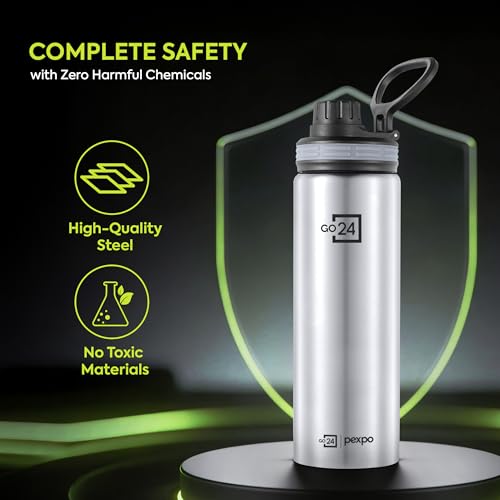 Image of Go24 pexpo Aqua Sip 900 ISI Certified Stainless Steel Sipper Water Bottle - 800ml (Pack of 4)| Single Wall Fridge Bottle | Easy to Carry Handle | For Home, Office, Gym, Trekking - Silver