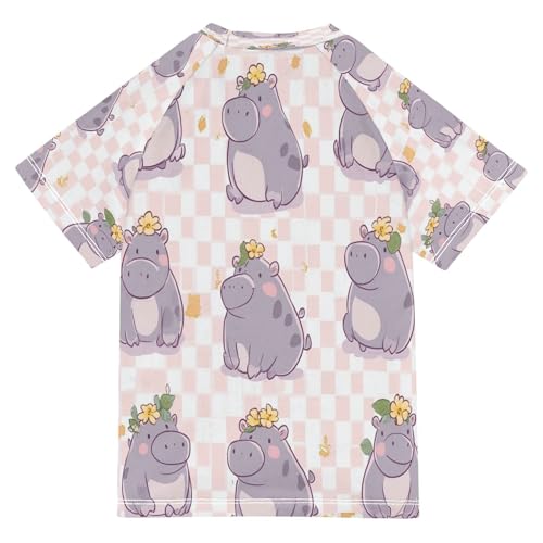 Kids Swimsuit Cute Hippopotamu Animal Sunscreen T-Shirts Swimwear Sets UPF 50+2