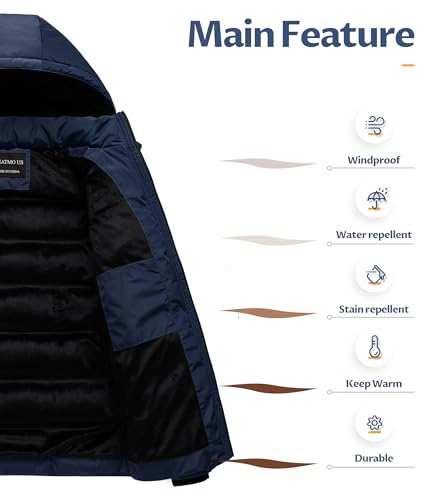 Foto de CREATMO US - Chaqueta acolchada para hombre, impermeable, para invierno, abrigo de esquí grueso y abrigado (imagen 4)