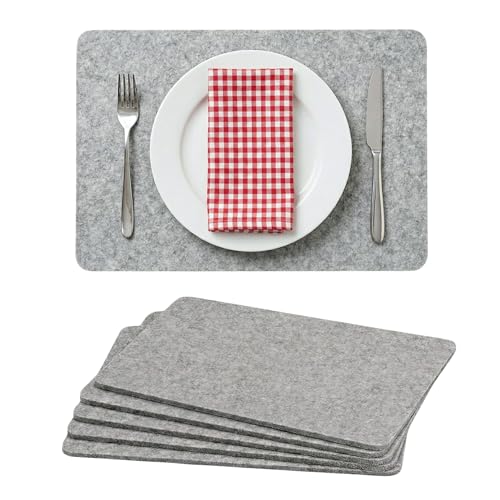 G.schmückt Platzsets Filz 6er Set Abwaschbares Tischset Filztischunterlagen hitzebeständig Moderne Platzdeckchen 45x30cm (hellgrau)