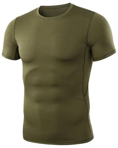Czen T-Shirt Sport Homme, Chemise Militaire T-Shirt Camouflage à Séchage Rapide T-Shirt Tactique à Manches Courtes, Vert, L Cover