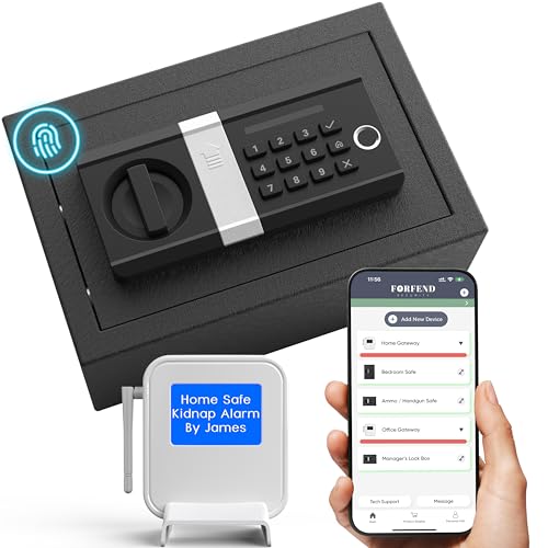 FORFEND Fingerprint Smart Home Safe | App Control/Alert WiFi Safe Box | Kidnap Alarm, Tamper Alarm, False Attempt Alarm | Alexa/Google Home | Floor/Wall Bolted Lock Box Security Money Safe Biometric