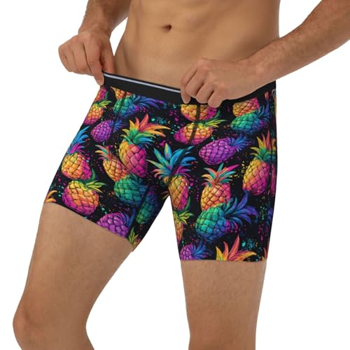 TZTTZT Herren-Unterwäsche mit buntem Ananas-Druck, Boxershorts für Herren, weich, atmungsaktiv, feuchtigkeitsableitend, Schwarz, L