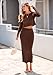 PRETTYGARDEN Women's Spring Fall 2 Piece Sweater Set Rib Knit Long Sleeve Crop Top Maxi Bodycon Skirt Casual Winter Outfits (Coffee,Medium)