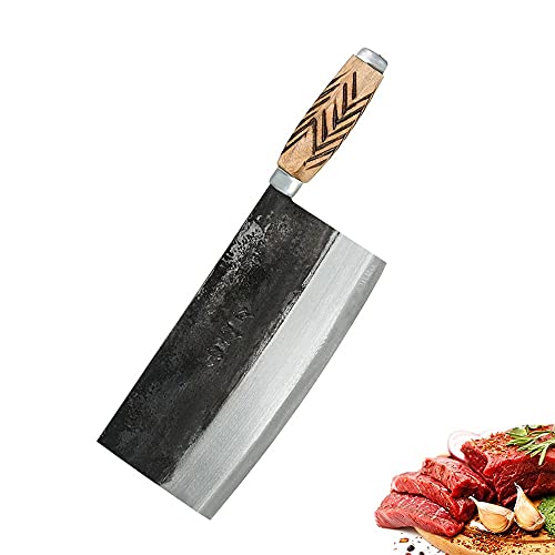 Chinesische Küchenmesser traditionelle breite Klinge hacken Messer hohe Kohlenstoffstahl handgefertigte geschmiedete Knochenhackschneidemesser (Color : A) Cover