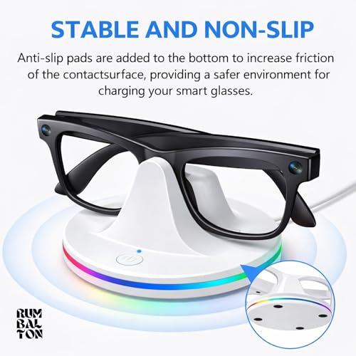 Image of RGB Charging Dock for Meta Ray-Ban Gen1 Gen2 Smart Glasses Wayfarer, Skyler, Headliner & Oakley HSTN Smart Glass Charger Stand with LED Power Status Light (White)