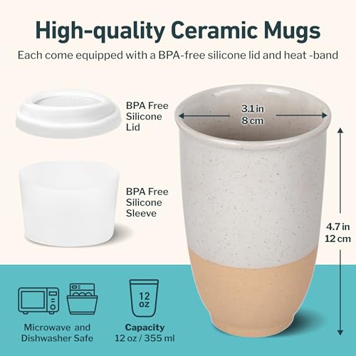 Image of NOVA CERAMICS Travel Mugs - Reusable Coffee Cup - Cute Coffee Mugs Travel Coffee Tumbler - Microwave & Dishwasher Safe To Go Coffee Mug- Gifts For Women Men Him Her - 12oz - Dune