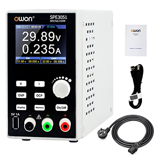 Image of OWON SPE3051 Programmable Lab Power Supply (0-30V 0-5A), 150w Bench DC Power Supply with 2.8 inch LCD Display and Output Enable /Disable Button,Single Channel Output with PC Software and USB Charging
