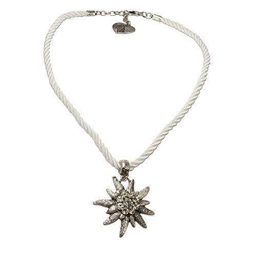 Alpenflüstern Kordel-Trachtenkette Strass-Edelweiß - Damen-Trachtenschmuck Dirndlkette weiß DHK100