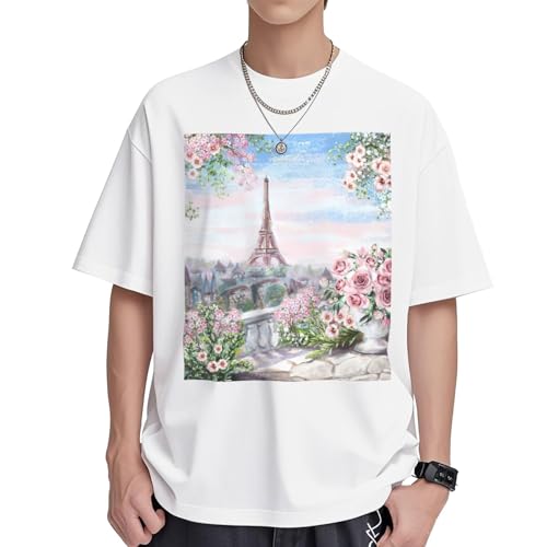 T-shirt imprimé Tour Eiffel pour femme - Tunique décontractée col rond coupe ample été