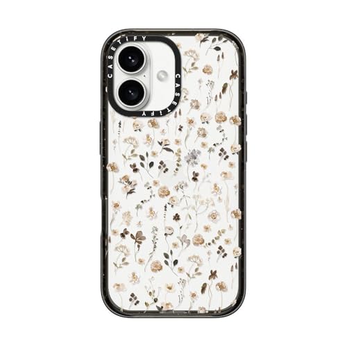 CASETiFY Impact Case for iPhone 16 [Slim / 8.2 ft. 4X Military Grade Drop Protection/Wireless Charging Compatible] - Wildflower Friday - Clear Black