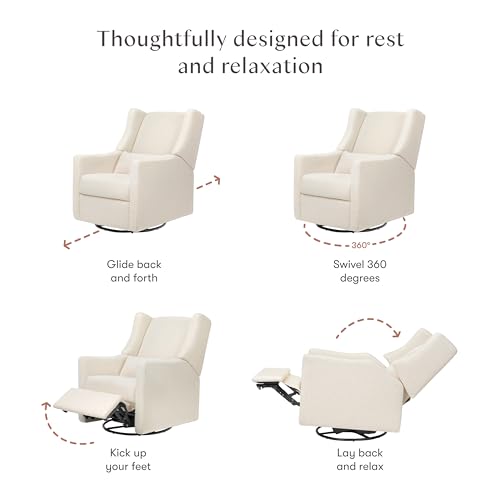 Image of Babyletto Kiwi Recliner Glider in Performance Ivory Boucle | GREENGUARD Gold & CertiPUR-US Certified - Power Recliner Nursery Chair w / USB Ports - 270 Swivel, Easy Assembly