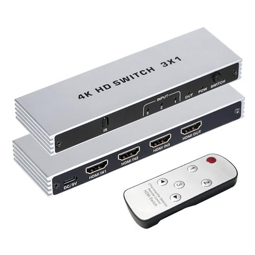 4K@60Hz HDMI 2.0 切替器 3入力1出力 HDMI 切替器 3 x 1 HDMI 切り替え器 hdmiセレクター HDR、DTS-HD、Dolby AC3/DSD、DVD、PS5、PS4 Pro などの対応 (IRリモコン付き)