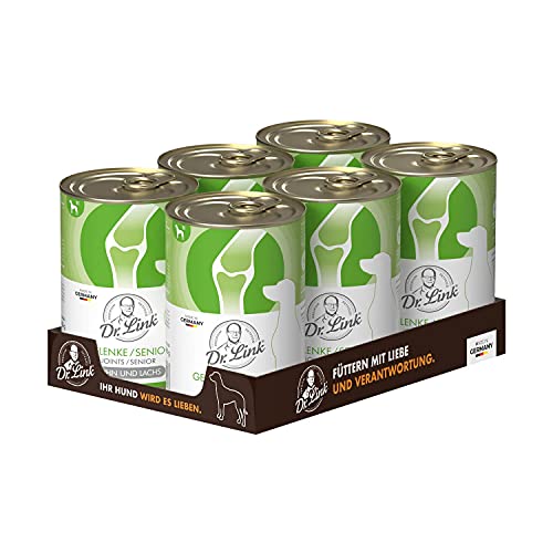 Dr. Link Spezial-Diät Hundefutter für Gelenke, Proteinquelle Huhn & Lachs, für ausgewachsene Hunde & Senioren - leicht verdaulich, unterstützt Gelenkstoffwechsel, fördert Wohlbefinden - 6 x 400g Dose