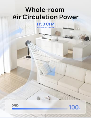 Image of DREO Fan for Bedroom, 120 Oscillating Standing Fan, Quiet Floor Fan with DC Motor, Pedestal Fan for Room, 9 Speeds, 4 modes, 120 Manual Vertical, 37-42 inch Adjustable Height, 9H Timer, Dark Gray
