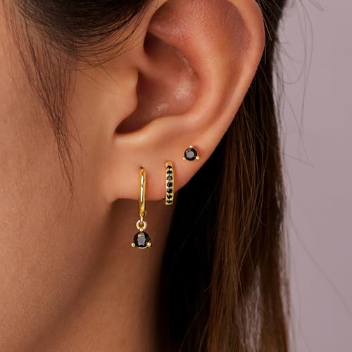 Small Gold Huggie Hoop Earrings Stacks for Women, Hypoallergenic 925 Sterling Silver Stud Earring for Multiple Piercings, Lightweight Mini Cute Dainty Trendy Cartilage Hoops Jewelry Set Gift2