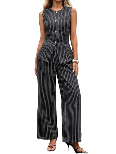MATSUMIZUYU Denim Two Piece Outfits for Women Button Sleeveless Vest