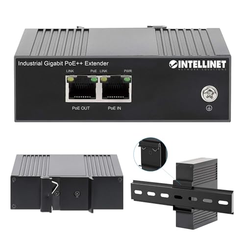 Image of Intellinet Industrial Gigabit PoE++ Extender, 80W, DIN Rail, IP30 | IEEE 802.3bt /at /af compliant 4PPoE repeater, 10 /100 /1000 Mbps, no power supply needed, -40 to 167F use