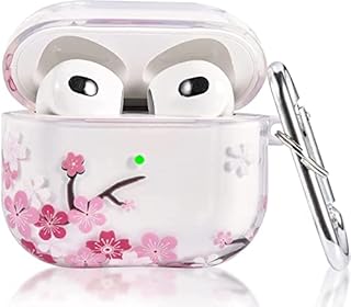 Compatible with AirPods 3 Case Cover/Airpods 3rd Generation Case-V-MORO AirPods 3 Case Transparent Protective Case with Keychain Clip Compatible for New Apple AirPods (3rd Generation) 2021 Pink Flower
