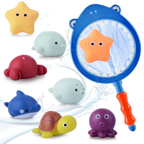 CutitiUU 9 Piezas Conjunto Juguetes Baño Bebé,Juguete de baño para bebés a Partir de 1 5 años,Ocean Juguete de Baño,Vinilo baño del bebé Juguetes de Animales pellizco,Juguetes para bañera