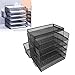 File Rack 5 Tier Mesh File Sorter Letter Storage Desk with Top Box Pen Container Letter Trays