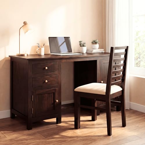 Image of SONA ART & CRAFTS Solid Sheesham Wood Study Table for Students Big Size with 2 Drawers & 2 Doors Wooden Study Desk with Chair Office Table for Work from Home Office Desk Computer Desk (Walnut Finish)