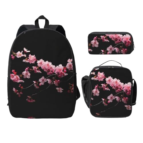Sac à dos fleurs de cerisier japonaises 3 pièces léger pour soulager le dos des élèves