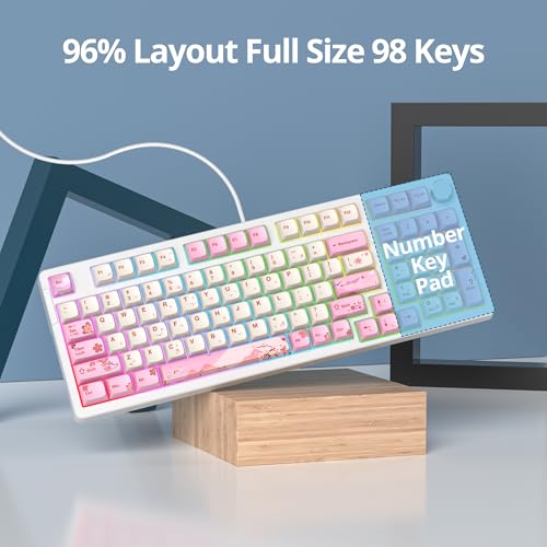 Image of surmen Pink Creamy Keyboard with with Number Pad, 96% RGB Full Gasket Mounted Hot Swappable Custom Wired Thocky Keyboard with Knob for Office Gamer (98 Ying)