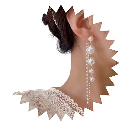 Yienate Long Pearl Gland Boucles d'Oreilles Pendantes Vintage Or Minuscule Perle de Cristal Boucles d'Oreilles Strass Gland Dangle Perle Boucles d'Oreilles...