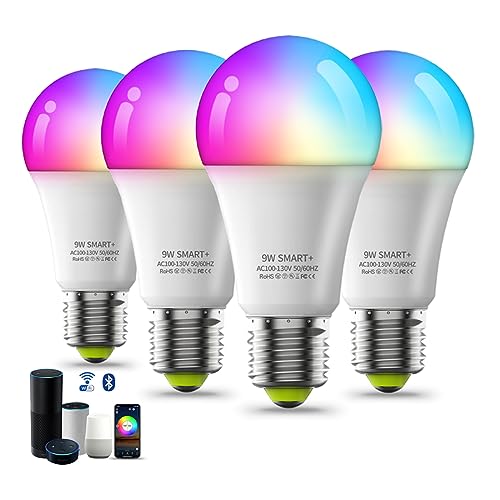 Iluminación Inteligente, Home Improvement KACOTA Pack de 4 Focos Inteligentes, Control por Alexa/Google/App, RGB, 9W, WiFi/Bluetooth, 800lm, Eficientes