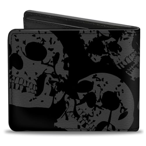 Image of Buckle-Down Men's Buckle-down Pu Bifold Bi Fold Wallet, Mutlicolor Black skull, 4.0 x 3.5 US