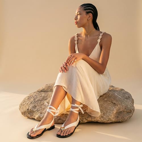 Image of Molozoey Strap Flip Flop Flat Sandals for Women with Metal Circular Ankle Strappy Ladies Fashion Cute Summer Thong Sandals Dressy.