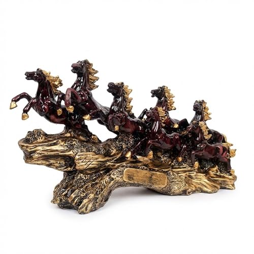 Image of eCraftIndia Resin 7 Running Victory Horse Statue | Vastu Feng Shui Showpiece for Home Decor Office | Horse Figurine Good Luck Gift for Housewarming Birthday